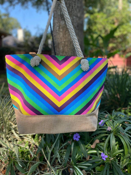 Blue Chevron Canvas Tote