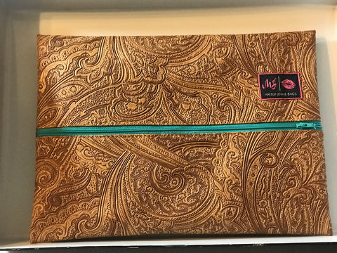 Tan Tooled Paisley w/ Turquoise zipper MJ Bag