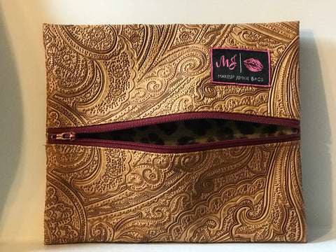 Tan Tooled Paisley w/ Maroon zipper MJ Bag