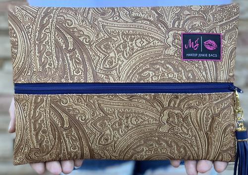 Tan Tooled Paisley w/ Navy Zipper MJ Bag