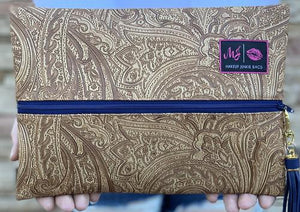 Tan Tooled Paisley w/ Navy Zipper MJ Bag